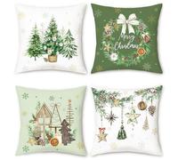 COZZSNUGE Housses de Coussin Noël Arbre de Noël Maison en Bois Hiver Vacances Velours Taies d’Oreiller Décoratives pour Canapé Lit Maison Jardin Patio 45 x 45 cm 4 Pièces