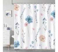 COZZSNUGE Rideau de Douche Aquarelle Fleurs, Rideau de Baignoire Bleu Orange Blanc Moderne Minimaliste 180 x 180 cm Polyester Imperméable Résistant à la Moisissure 12 Crochets