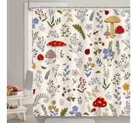COZZSNUGE Rideau de Douche Champignon Fleurs, Rideau de Baignoire Plante Rustique Vintage Ferme Boho 180 x 180 cm Polyester Imperméable Résistant à la Moisissure 12 Crochets