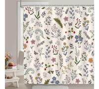COZZSNUGE Rideau de Douche Fleurs Feuilles Rustique, Rideau de Baignoire Plante Herbes Papillon Rétro Boho 180 x 180 cm Polyester Imperméable Résistant à la Moisissure 12 Crochets