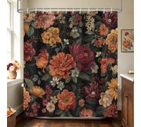 COZZSNUGE Rideau de Douche Fleurs Foncé 180x180cm Polyester Imperméable | Rideau baignoire Vintage Noir Boho Plante Ferme. Anti-moisissure, sèche vite. 12 crochets. Parfait pour salle de bain, maison