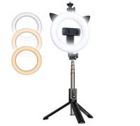 CP X3 LED 16cm lampe selfie rechargeable avec télécommande et poignée BT + support de sol 20-90cm + support de téléphone