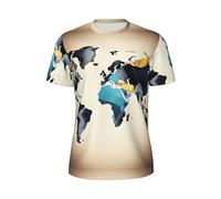 CPAQasg Abstrait Carte du Monde Imprimé Élégant Été Hommes T-shirt à Manches Courtes Léger Respirant Activités de Plein Air, Noir , L