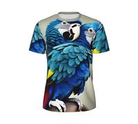 CPAQasg Bleu Perroquet Hugging Imprimé Élégant Été Hommes T-shirt à Manches Courtes Léger Respirant Activités de Plein Air, Noir , S