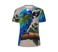 CPAQasg Blue Perroquet Hugging 1 Print Élégant Été Hommes T-shirt à manches courtes Léger Respirant Activités de plein air, Noir , S