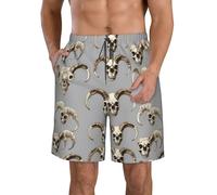 CPAQasg Ribal Bull Skull On White Print Short de bain confortable pratique Vacances d'été Journées à la plage Sorties décontractées, blanc, XXL