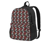 Cpaqasg Sac à dos imperméable de grande capacité avec imprimé tête de mort et rose rouge pour le travail, les trajets en plein air ou au quotidien