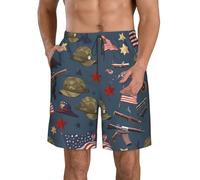 CPAQasg Short de bain confortable avec imprimé drapeau à rayures et étoiles rouges et blanches, idéal pour les vacances d'été, les journées à la plage, les sorties décontractées, blanc, 3XL