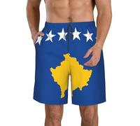 CPAQasg Short de bain confortable avec imprimé drapeau du Kosovo - Vacances d'été - Journées à la plage - Sorties décontractées, blanc, XXL