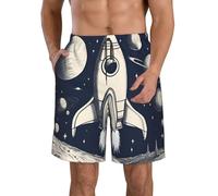 CPAQasg Short de bain confortable imprimé fusée dans l'espace Vacances d'été Journées à la plage Sorties décontractées, blanc, XL
