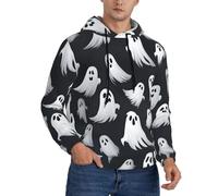 CPAQasg Sweat à capuche pour homme Motif fantôme blanc mignon Halloween 1 imprimé pour une superposition polyvalente tenue décontractée toutes saisons, Noir , M