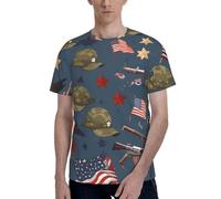 CPAQasg T-shirt à manches courtes pour homme avec imprimé drapeau à rayures et étoiles rouges et blanches, style décontracté, respirant, confortable, usage quotidien, Noir , S