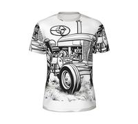 CPAQasg T-shirt à manches courtes pour homme imprimé tracteur de dessin animé, élégant, léger, respirant, activités de plein air, Noir , XS