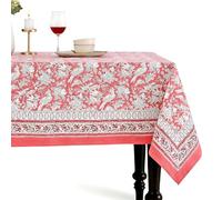CPC COTTON PRINT CLUB Nappe Indienne 6 Places 152,4 x 228,6 cm 100% Pur Coton, Rouge Rubis Indien, imprimé à la Main