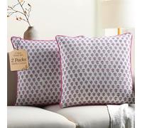 CPC - Housses de Coussin décoratives pour canapé, 100% Coton imprimé Bloc imprimé, taies d'oreiller décoratives pour Salon, 100% Coton de Style bohème (50,8 x 50,8 cm, Saphir Rose)