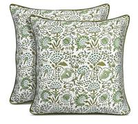 CPC - Housses de Coussin décoratives pour canapé, 50 x 50 cm, 100% Coton de Style bohème ou de Jolis oreillers d'extérieur, Housses de Coussin à Fleurs ou jetés de Preppy, Vert Agate