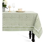 CPC Nappe rectangulaire 100% Coton - Imprimé à la Main Indien - 6 Places - Lavable et réutilisable - pour Maison, Restaurant, hôtel, événement et Utilisation Quotidienne - Vert émeraude