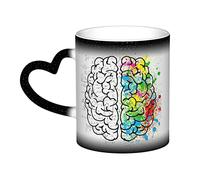 CPEOWZL Mug magique à changement de couleur avec image de cerveau géométrique avec impression scientifique - Noir - Design unique en forme de cœur - Tasse magique à changement de couleur