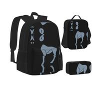 CPEOWZL Ram Sac d'école imprimé signe du zodiaque + trousse à crayons + sac à déjeuner pour enfants filles, Noir , Taille unique