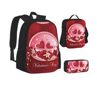 CPEOWZL Sac d'école imprimé « Happy Valentine's Day » + trousse à crayons + sac à déjeuner pour enfants filles, Noir , Taille unique
