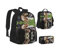 CPEOWZL Sac d'école imprimé vache prairie + trousse à crayons + sac à déjeuner pour enfants filles sac à déjeuner trousse à crayons, Noir , Taille unique