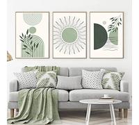 Lot de 3 Boho Plante Verte Minimaliste Ligne Abstraite Soleil Mur Art Toile Peinture Affiches Nordiques Imprime Des Photos pour la Décoration de la Chambre à Coucher-40 * 50Cm (Pas de Cadre)