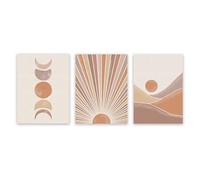 Lot de 3 Sun Moon Print Boho Modern Mid Century Minimalist Poster Mur Art Pictures Living Room Canvas Painting Terracotta Bedroom Décor-60 * 80Cm/24 * 31 Pouces (Impression sans Cadre)