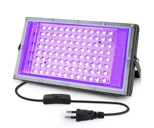 CpHssy Projecteur Lumière Noire UV LED 100W, Étanche IP66 avec Prise Standard Européenne, pour Halloween, Fête Fluorescente, Décoration de Scène et d'Aquarium