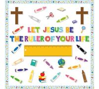 CPicdn Lot de 107 tableaux d'affichage religieux pour la rentrée scolaire - Let Jesus Be The Ruler of Your Life - Tableau d'affichage chrétien pour salle de classe, décoration de salle de classe,