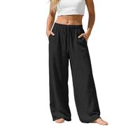 CPIDAH Pantalon en Lin Femme Été Léger Fluide Ample Large Pantalons Palazzo Coupe Droit Taille Haute Élastique Chic Et Elegant Pantalon De Travail Femme Ete De Plage Décontracté Jogging