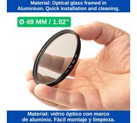 CPL Polarising Filter, Ø 49 mm, Minimized Disruptive Light Reflection, Optimized Optical Clarity and Color Fidelity, Circular Polarizer Aluminium Frame, Camera Lens Protection
