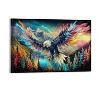 CPLVKWRQJ Aigle Individuel Rainbow Feather Aigle Autumn Forest Lake Impressions D'art Mural Cadeau Pour Elle/Lui - Décoration En Toile Unique Salon Mur De Galerie Décoration 20x30inch(50x75cm)