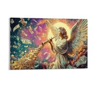 CPLVKWRQJ Ange de la richesse 1 Pièce Ange Trompette Monnaies d'argent Ciel coloré Art Sur Toile Peinture Sur Toile De Chambre À Coucher Facile À Nettoyer Amovible Prêt À Accrocher 12x18inch(30x45cm)