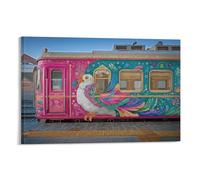 CPLVKWRQJ Art de train coloré Single Carrosserie de train peinte avec oiseau Art Sur Toile Chambre À Coucher Peinture Sur Toile Ambiance Relaxante Et Douce 16x24inch(40x60cm)