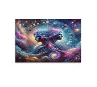 CPLVKWRQJ Astrologie Jumeaux Individuel Cosmique Gemini Zodiac Deux Figures Visées Œuvre D'art Murale Cadeau Pour Elle/Lui - Décoration En Toile Unique Salon Mur De Galerie 08x12inch(20x30cm)