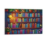 CPLVKWRQJ Bibliothèque colorée Single Bibliothèque colorée with Plants Art Sur Toile Chambre À Coucher Peinture Sur Toile Ambiance Relaxante Et Douce 16x24inch(40x60cm)