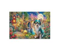 CPLVKWRQJ Chihuahuas par rivière, village arc-en-ciel lune verte chihuahua, impression d'art mural chambre à coucher, prêt à accrocher, space transformer, 08x12inch(20x30cm)