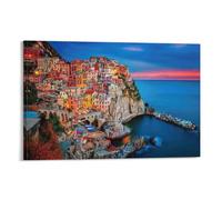 CPLVKWRQJ Coucher de soleil Village côtier Single Cinque Terre Cliffside Vue coucher du soleil Cendrier Mural Cadeau Anniversaire Art Sur Toile Cadeau Durable Et Esthétique 20x30inch(50x75cm)