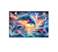 CPLVKWRQJ Dauphin Paradise Single Dauphins Cosmic Ocean Art Mural Encadré Art Sur Toile Pour Salon Mur De Galerie Pièce Déclarative Prêt À Accrocher 12x18inch(30x45cm)