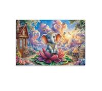 CPLVKWRQJ éléphant Bike Ride 1 Pièce Baby éléphant Sitting on Lotus Flower Art Mural En Toile Tableau En Toile Cadeau D'anniversaire Chambre À Coucher Pièce Déclarative Décor Mural 20x30inch(50x75cm)