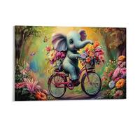 CPLVKWRQJ Éléphant Biker Single Éléphant Bike Flowers Œuvre D'art Murale Tableau En Toile Cadeau D'anniversaire Chambre À Coucher Art Mural Focal 12x18inch(30x45cm)
