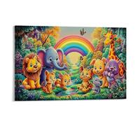 CPLVKWRQJ éléphant endormi Pièce Unique Animaux dessins animés Rainbow Forest Art Mural Encadré Cadeau Pour Elle/Lui - Décoration En Toile Unique Salon Pièce Déclarative 08x12inch(20x30cm)