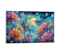 CPLVKWRQJ Flocon de neige de Noël, château fantasy winter flowers snow stars, art sur toile, résistant décoloration, prêt à accrocher, 16x24inch(40x6