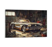 CPLVKWRQJ Garage de voitures classiques Scene 1 Pièce Vintage Corvette dans le garage Art Sur Toile Bureau Canvas Print Professionnalisme Et Bon Goût 20x30inch(50x75cm)
