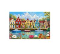 CPLVKWRQJ Maisons de canal colorées Pièce Unique Maisons de canal colorées Painting Décor Art Murale Chambre À Coucher Ambiance Douce Et Apaisante 24x36inch(60x90cm)
