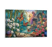 CPLVKWRQJ Papillons Pièce Unique Papillons Bamboo Garden Art Mural Encadré Peinture Murale Résistante À La Décoloration Office Canvas Print Point Focal Décoration 08x12inch(20x30cm)