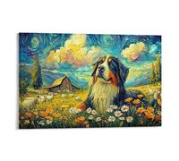 CPLVKWRQJ Paysage avec un chien étoilé Single Champ Van Gogh au chien Œuvre D'art Murale Tableau En Toile Cadeau D'anniversaire Chambre À Coucher Art Mural Focal 16x24inch(40x60cm)