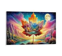 CPLVKWRQJ Paysage de marronnier Single Arbre à Feuilles Lune Rivière Art Mural Encadré Art Sur Toile Pour Salon Mur De Galerie Point Focal Art Mural D'économie D'espace 08x12inch(20x30cm)