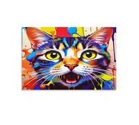 CPLVKWRQJ Peinture de chat colorée Pièce Unique Splash Paint Portrait de chat Décor Art Murale Chambre À Coucher Ambiance Douce Et Apaisante 16x24inch(40x60cm)