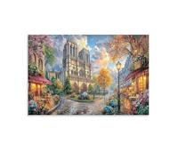 CPLVKWRQJ Peinture de paysage urbain Pièce Unique Notre Dame Paris Street Décor Art Murale Cadeau De Réveillon Pour Un Tableau En Toile Unique Salon Point Focal Prêt À Accrocher 16x24inch(40x60cm)
